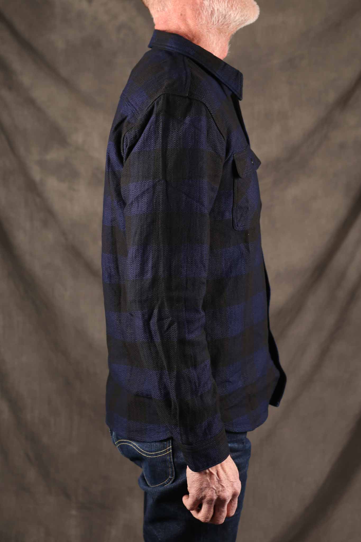 THE FLAT HEAD -SNR-101LSP - INDIGO BLOCK CHECK FLANNEL WORK SHIRT