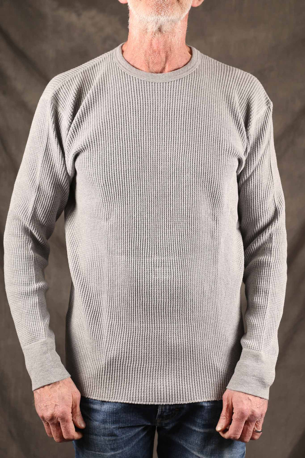 Iron Heart IHTL-1301-GRY Waffle Knit Long Sleeved Crew Neck Thermal Top - GREY