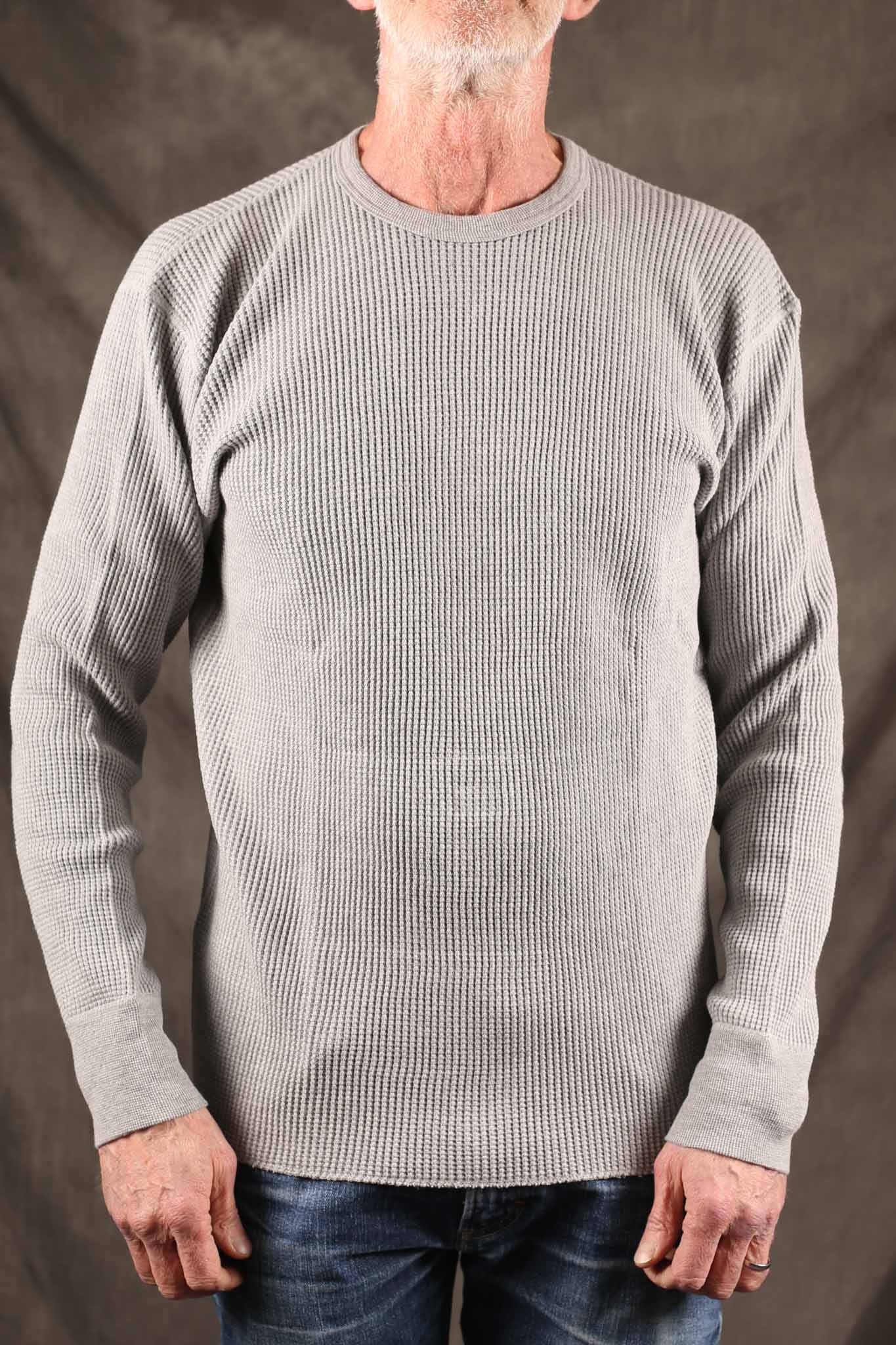 Iron Heart IHTL-1301-GRY Waffle Knit Long Sleeved Crew Neck Thermal Top - GREY