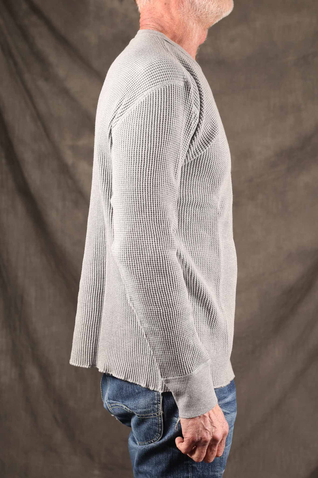 Iron Heart IHTL-1301-GRY Waffle Knit Long Sleeved Crew Neck Thermal Top - GREY