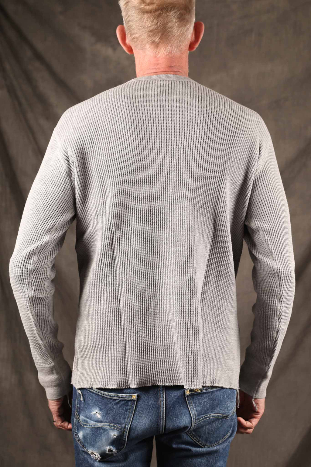 Iron Heart IHTL-1301-GRY Waffle Knit Long Sleeved Crew Neck Thermal Top - GREY