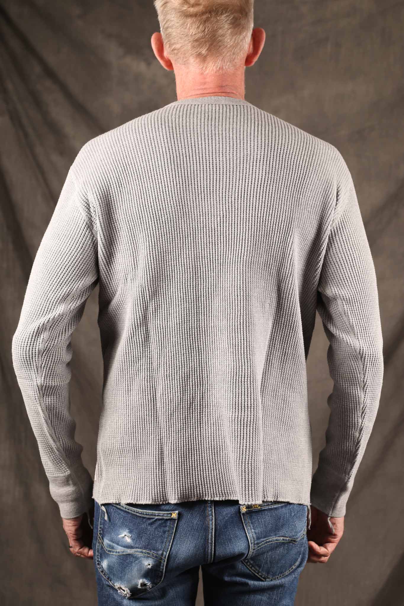 Iron Heart IHTL-1301-GRY Waffle Knit Long Sleeved Crew Neck Thermal Top - GREY