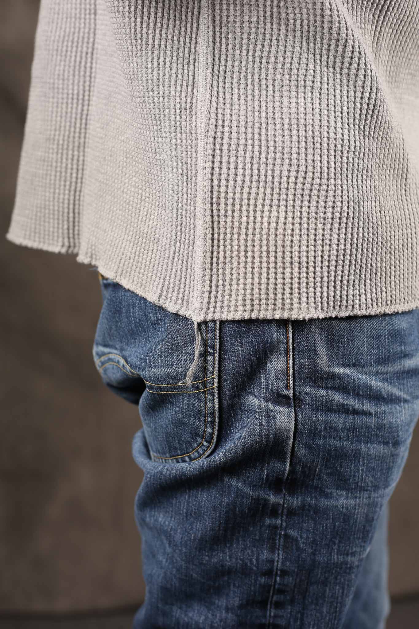 Iron Heart IHTL-1301-GRY Waffle Knit Long Sleeved Crew Neck Thermal Top - GREY