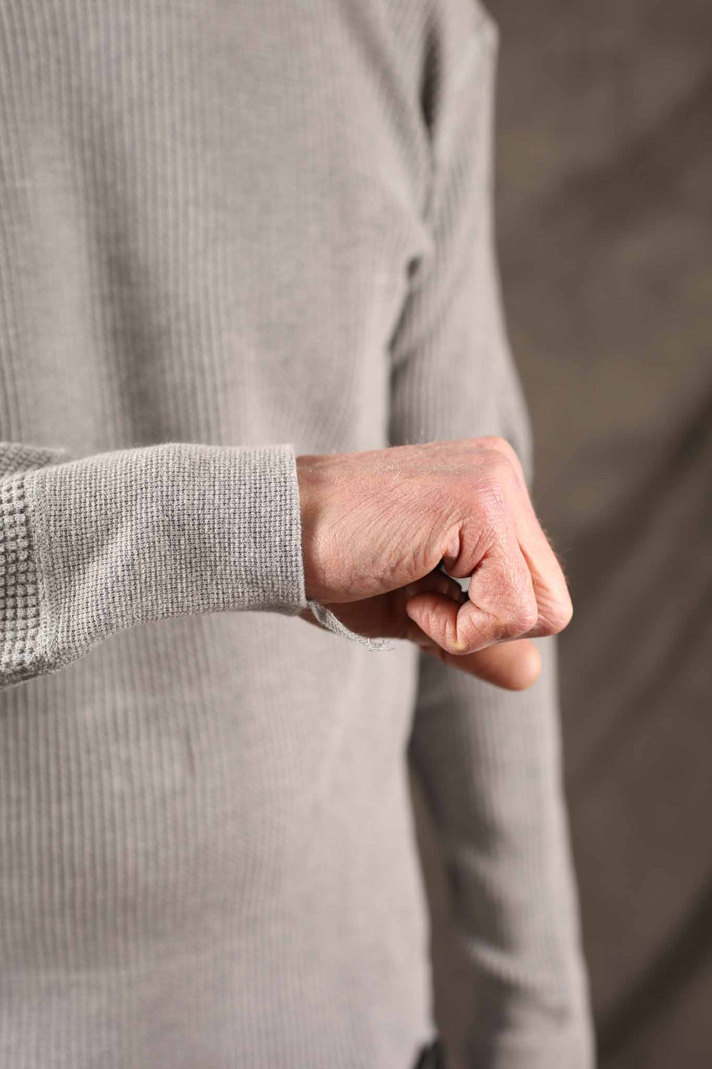 Iron Heart IHTL-1301-GRY Waffle Knit Long Sleeved Crew Neck Thermal Top - GREY