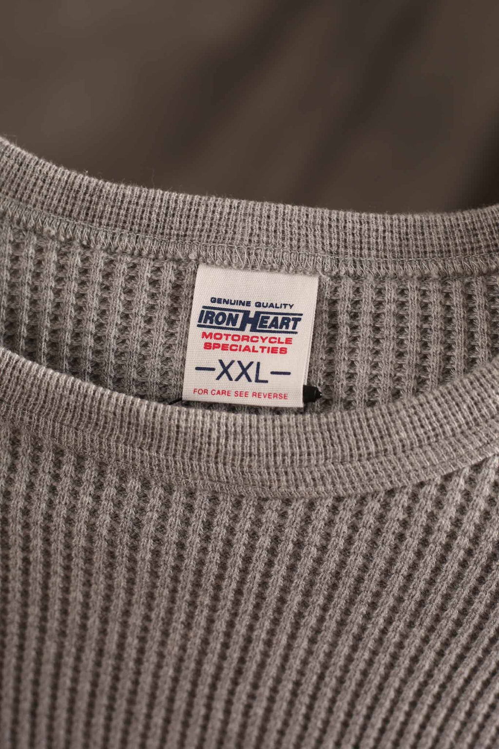 Iron Heart IHTL-1301-GRY Waffle Knit Long Sleeved Crew Neck Thermal Top - GREY