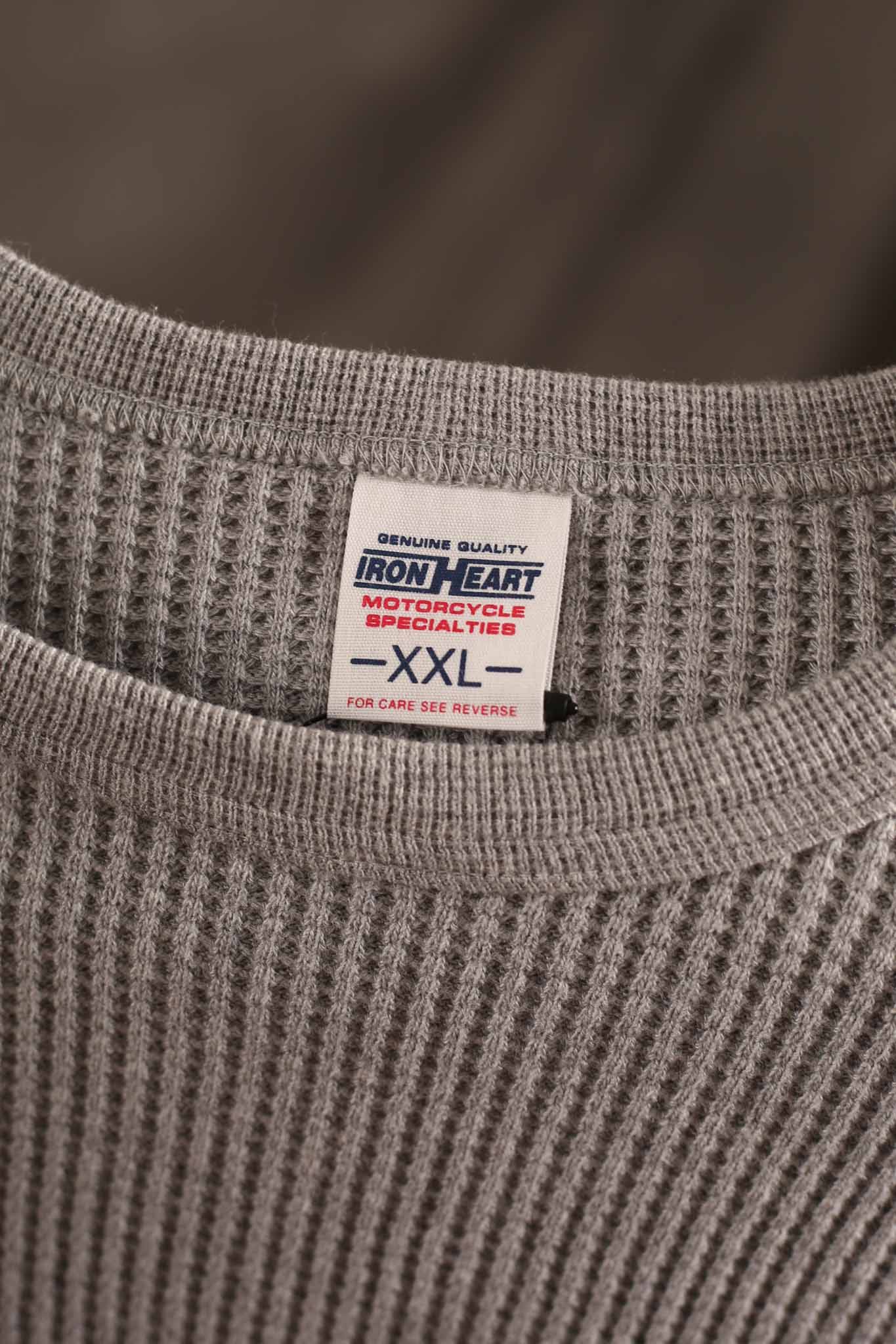 Iron Heart IHTL-1301-GRY Waffle Knit Long Sleeved Crew Neck Thermal Top - GREY