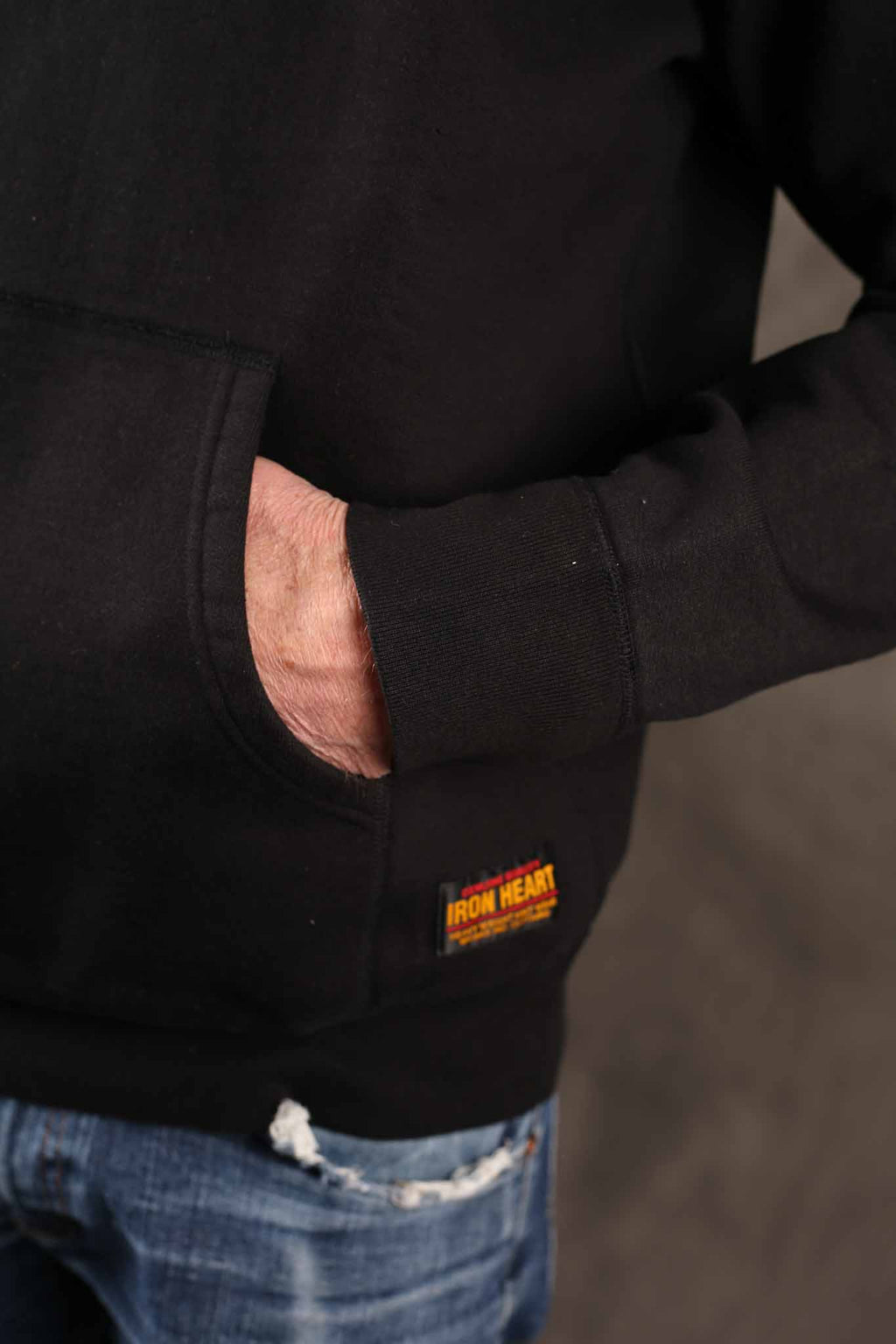 Iron Heart IHSW-79-BLK Printed 14oz Ultra Heavyweight Loopwheel Cotton Hoodie - Black