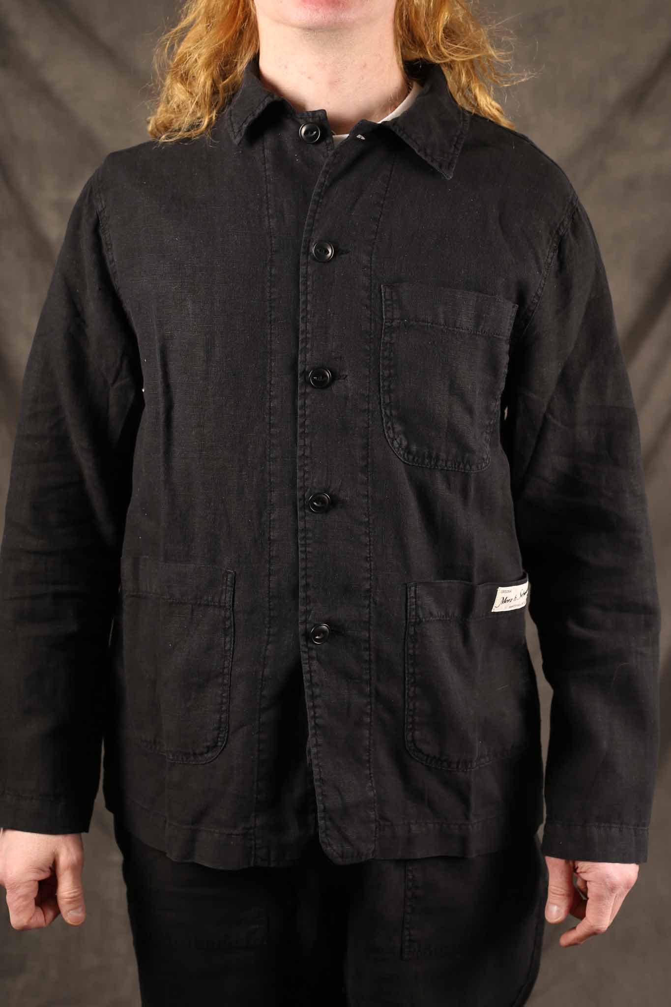 Merz b. Schwanen JKT05LI.811 WORKER'S LINEN JACKET - DEEP BLACK