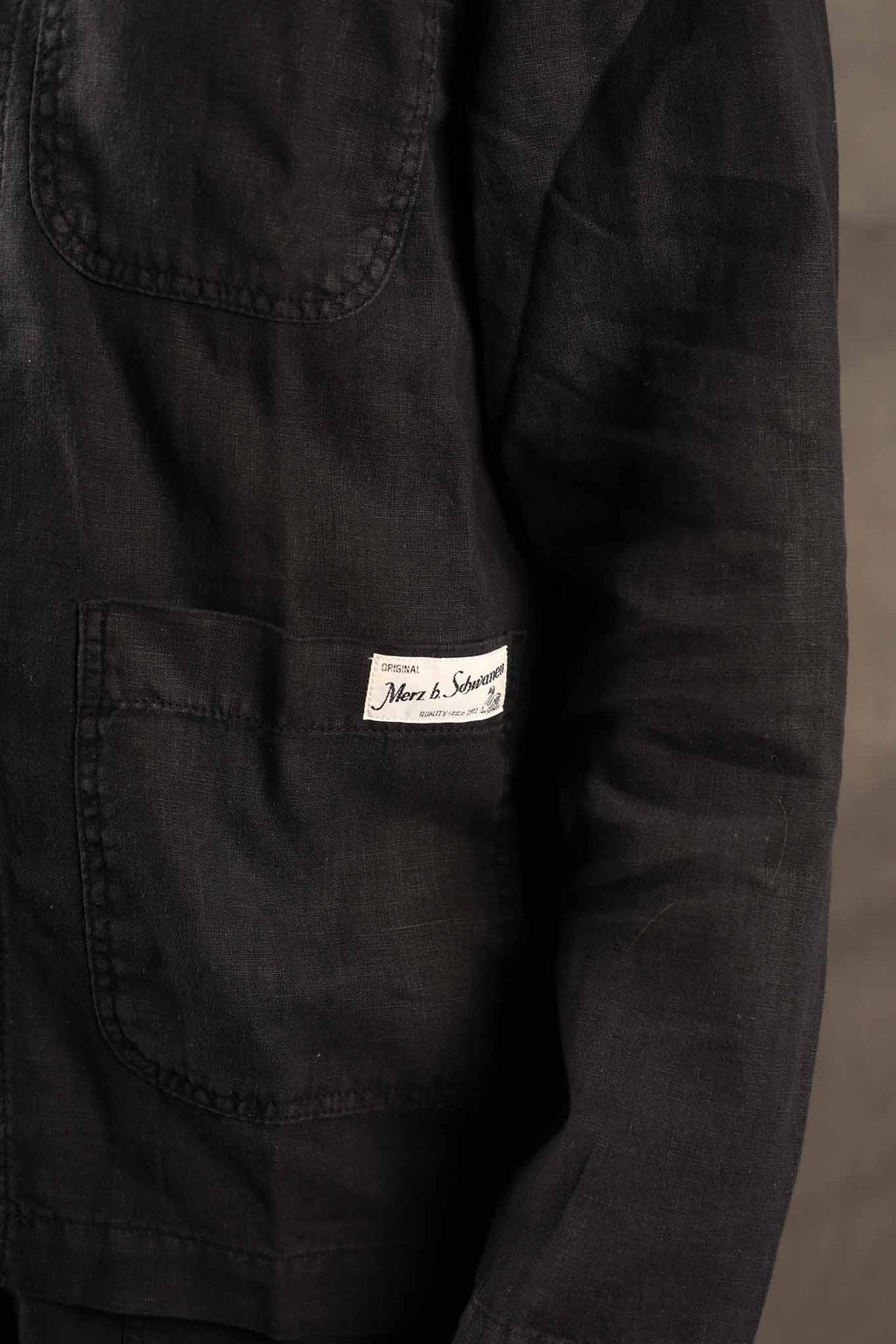 Merz b. Schwanen JKT05LI.811 WORKER'S LINEN JACKET - DEEP BLACK