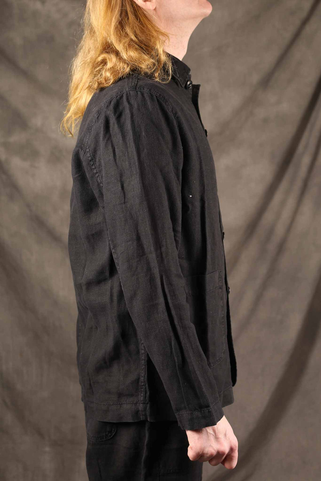 Merz b. Schwanen JKT05LI.811 WORKER'S LINEN JACKET - DEEP BLACK