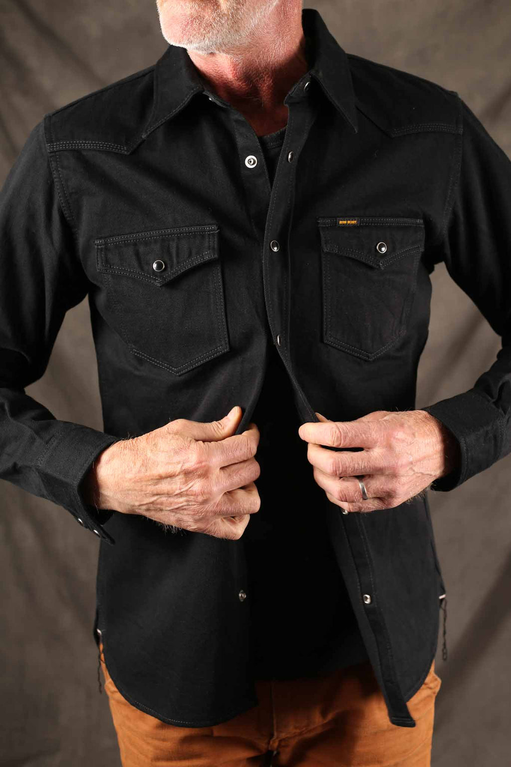 Iron Heart IHSH-218-BLK 12oz Selvedge Denim Western Shirt "The Johnny Cash III" - Black
