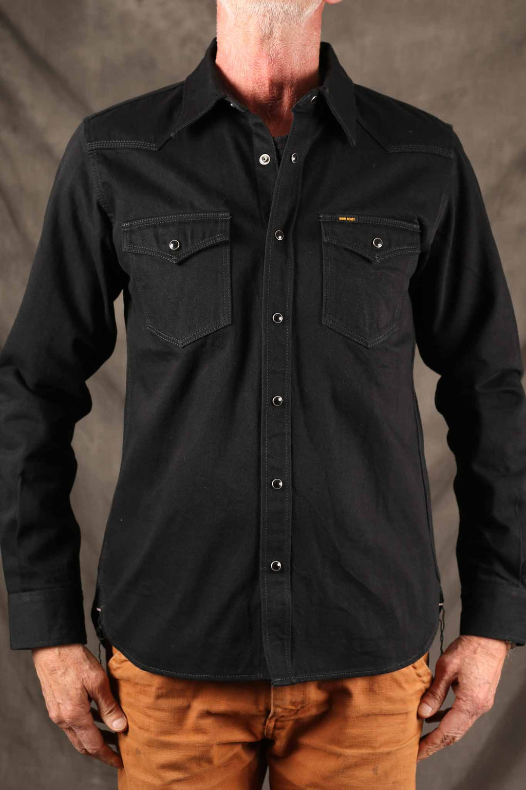 Iron Heart IHSH-218-BLK 12oz Selvedge Denim Western Shirt "The Johnny Cash III" - Black