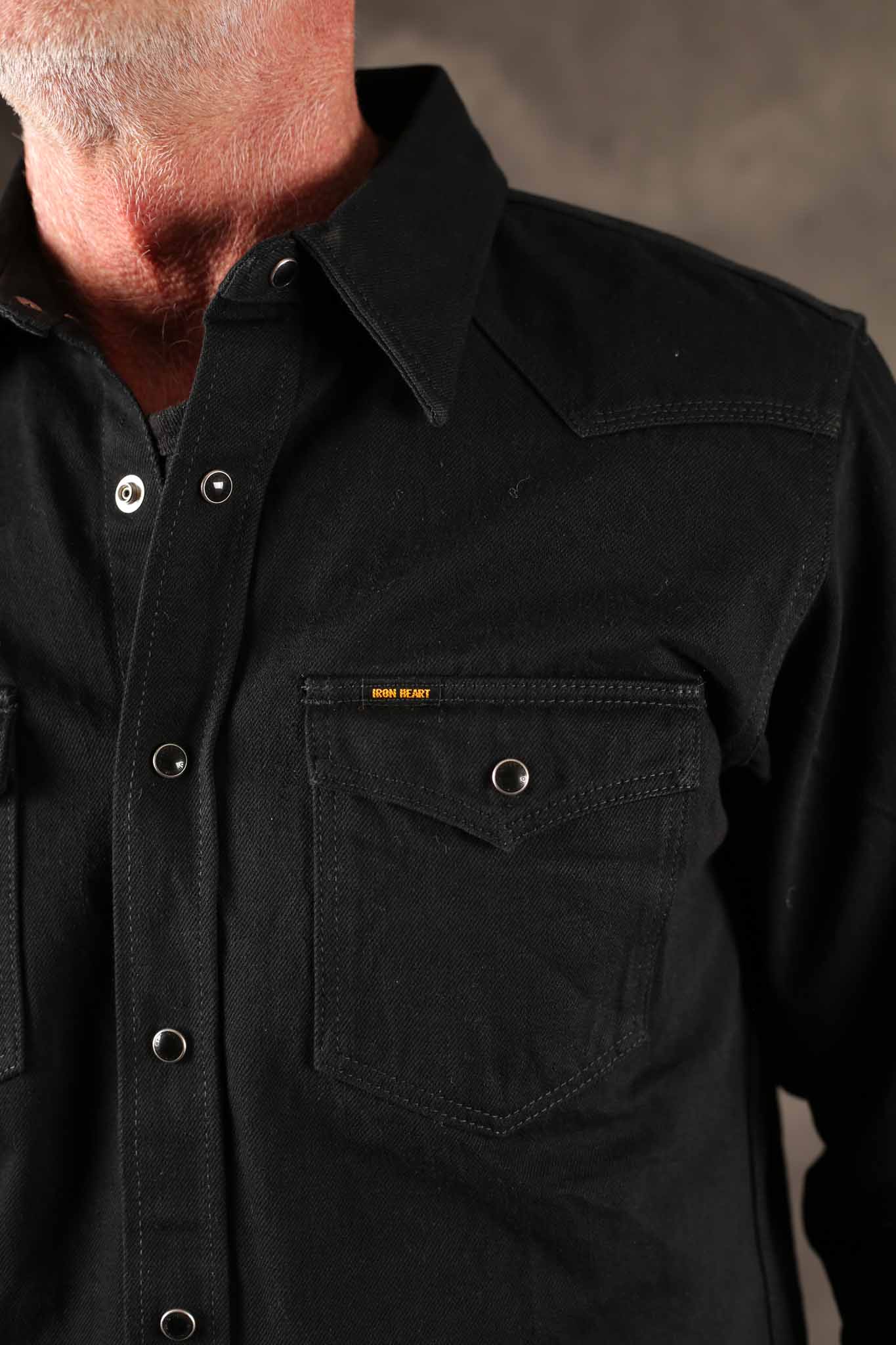 Iron Heart IHSH-218-BLK 12oz Selvedge Denim Western Shirt "The Johnny Cash III" - Black