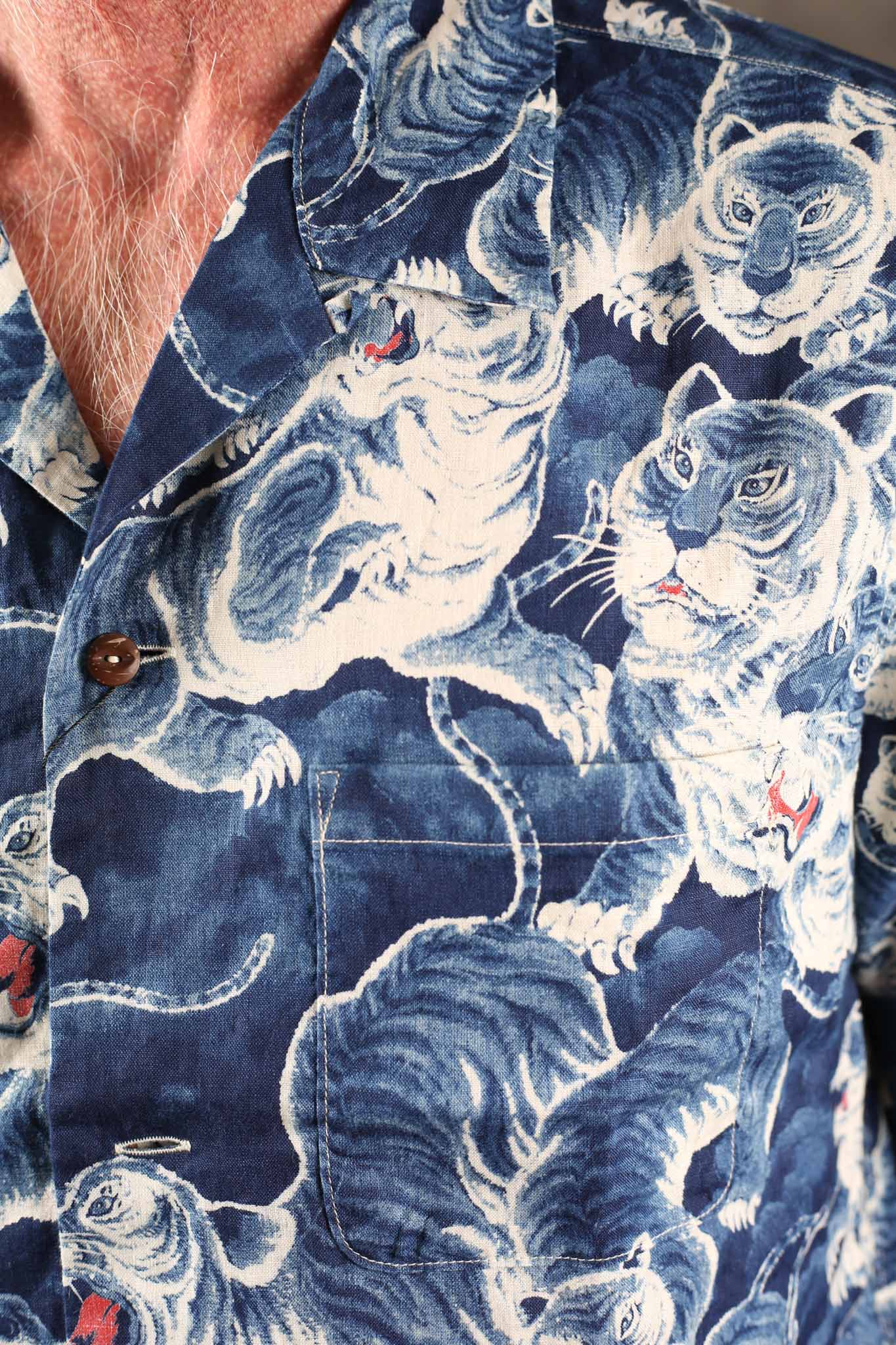 THE FLAT HEAD - FN-SCR-017L Linen Long-Sleeve Hundred Tigers Shirt