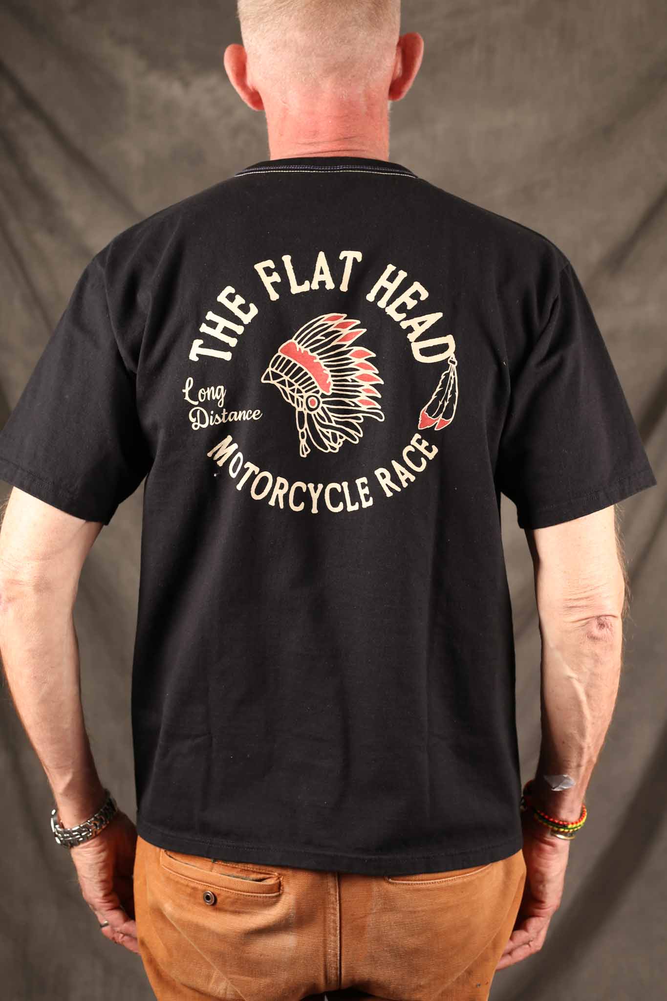 THE FLAT HEAD - FN-THC-048 War Bonnet’ 9.7oz Loopwheeled T-Shirt – Black