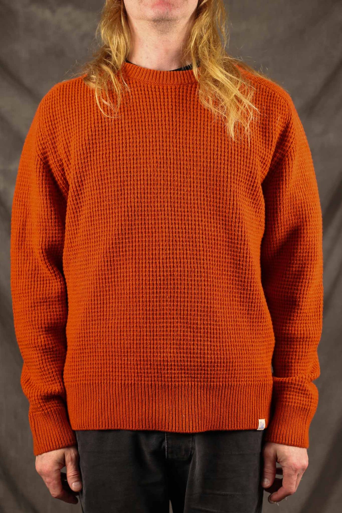Merz b. Schwanen Merino Wool/Cashmere Waffle Knit Pullover - Rust
