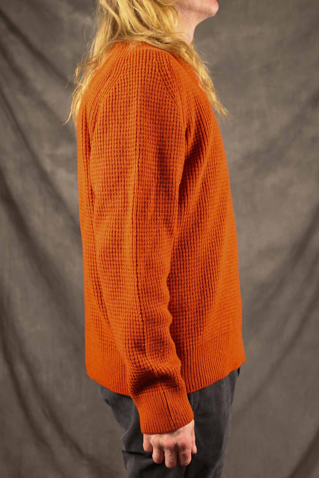 Merz b. Schwanen Merino Wool/Cashmere Waffle Knit Pullover - Rust