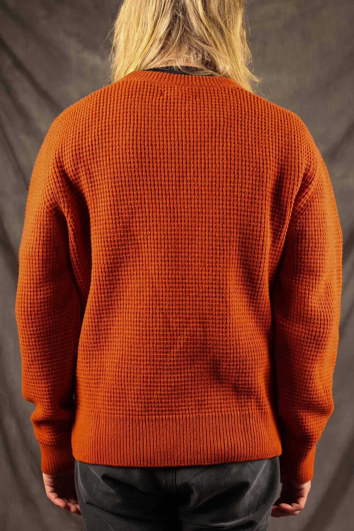 Merz b. Schwanen Merino Wool/Cashmere Waffle Knit Pullover - Rust