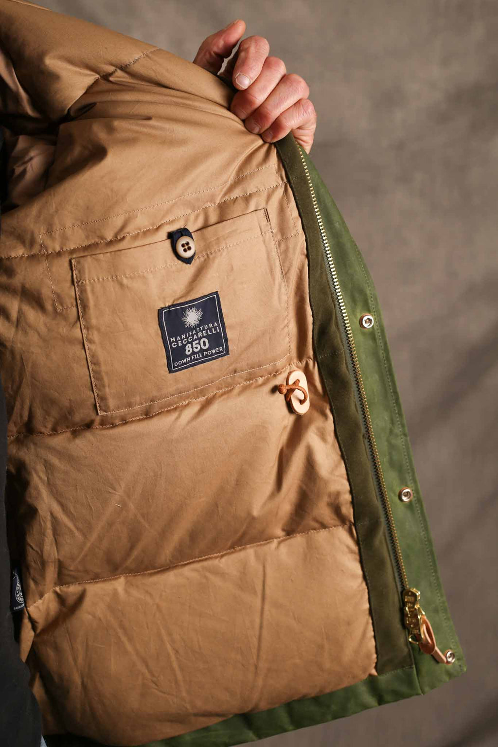 MANIFATTURA CECCARELLI - FISHERMAN DOWN PARKA JACKET WAXED CANVAS 7026-WX Light Green