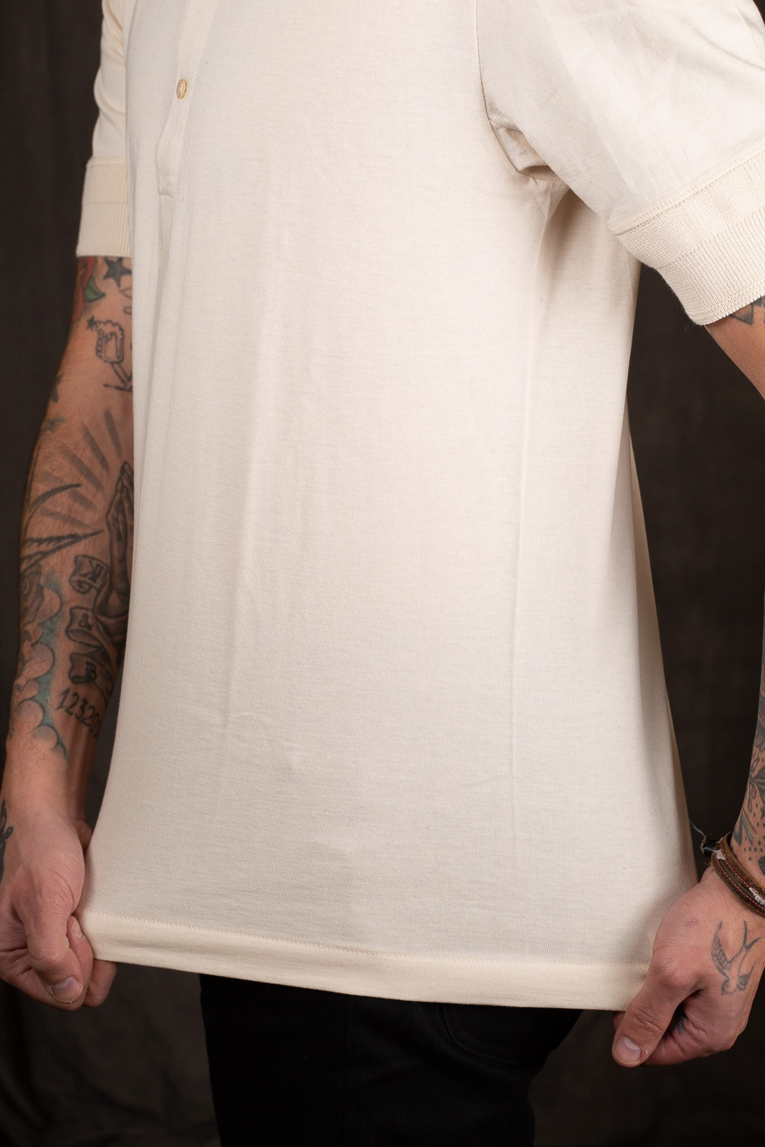 Merz b. Schwanen 207 Classic Henley Short Sleeve  Nature White