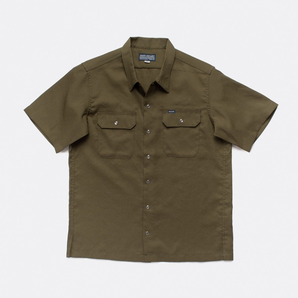 Iron Heart - IHSH-286-OLV - Ripstop Short Sleeved Mechanic Shirt - Olive Green ( ONLINE ONLY! )