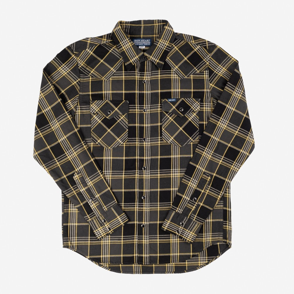 Iron Heart IHSH-318-Blk 6oz Viyella Check Western Shirt