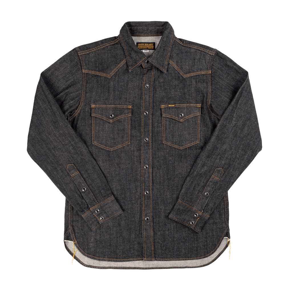 Iron Heart IHSH-33-Blk 12oz Selvedge Denim Western Shirt