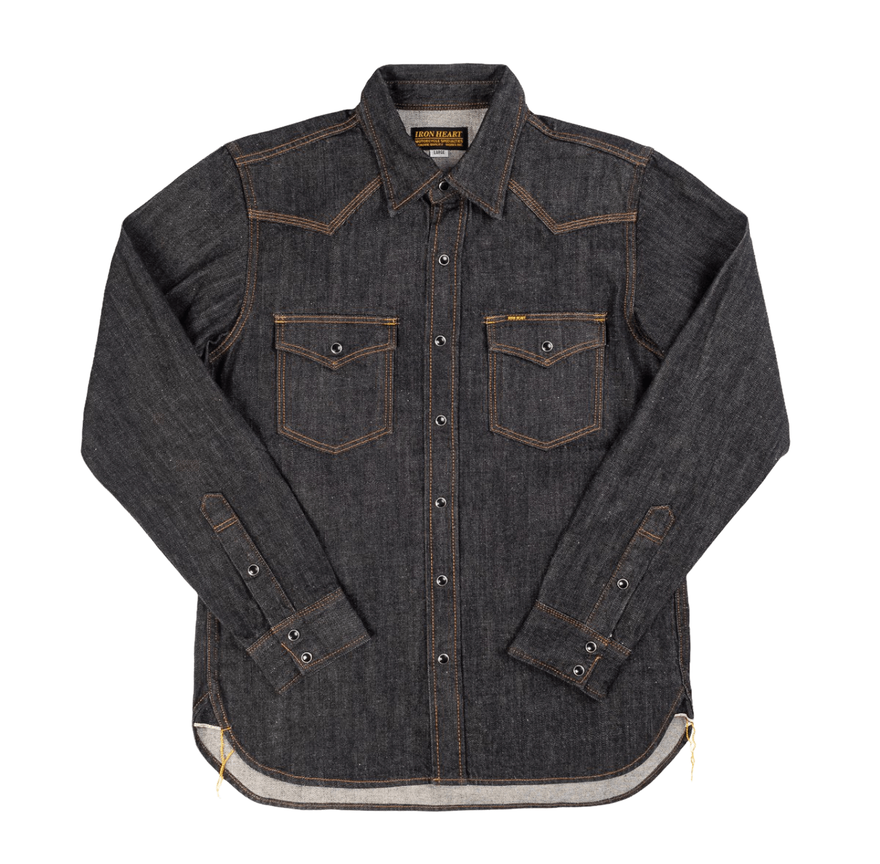 Iron Heart IHSH-33-Blk 12oz Selvedge Denim Western Shirt