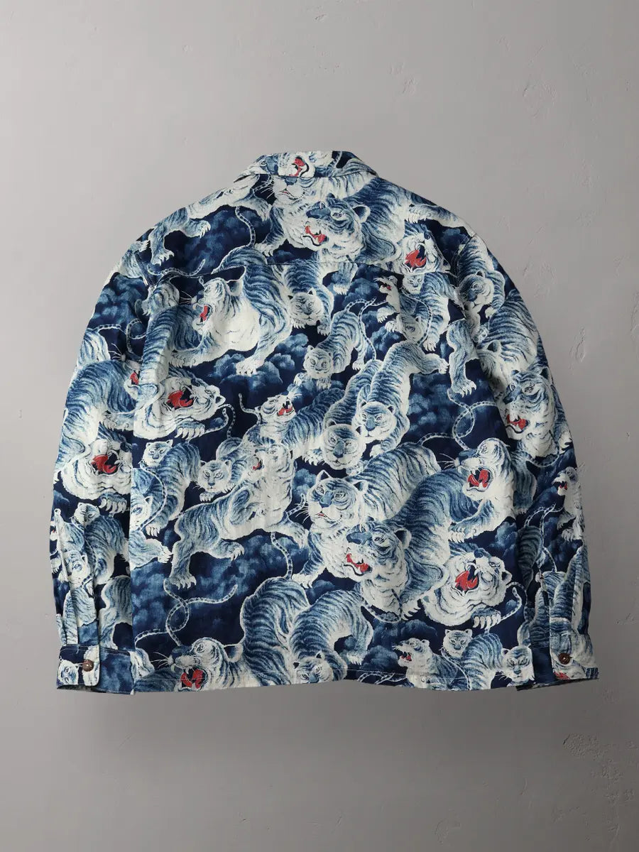THE FLAT HEAD - FN-SCR-017L Linen Long-Sleeve Hundred Tigers Shirt