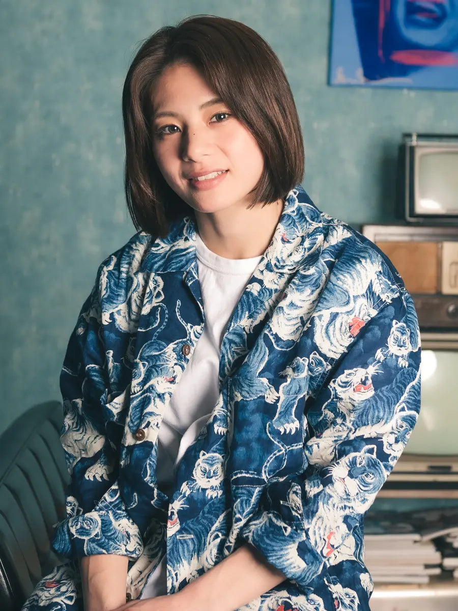 THE FLAT HEAD - FN-SCR-017L Linen Long-Sleeve Hundred Tigers Shirt