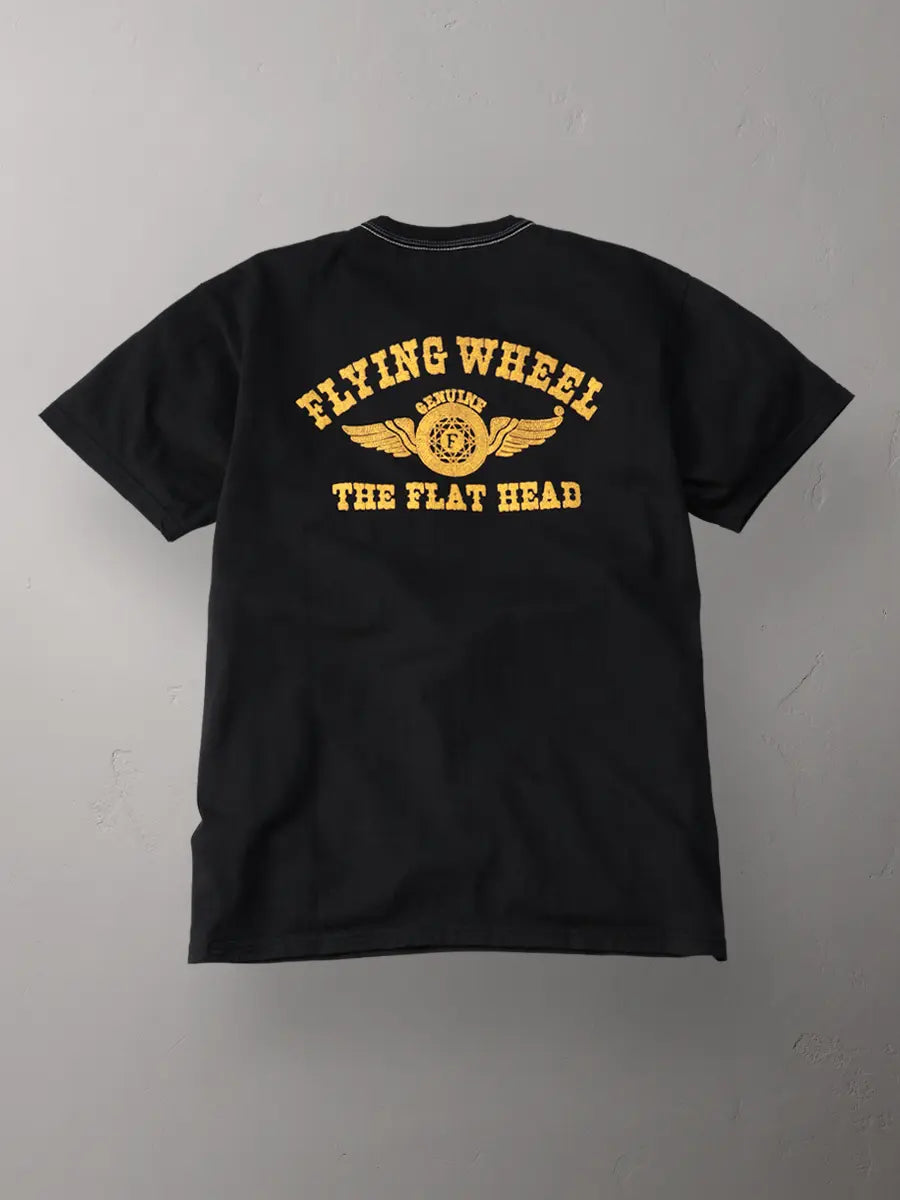 THE FLAT HEAD -FN-THC-059SP Flying Wheel 9.7oz Loopwheeled T-Shirt – Black / Yellow