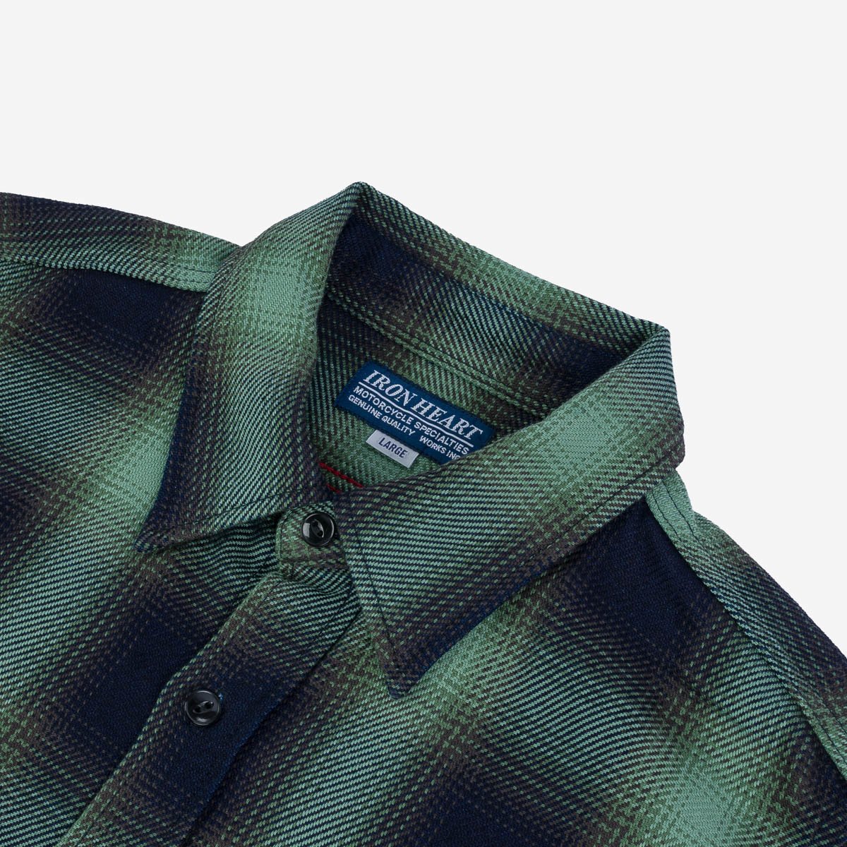Iron Heart IHSH-349-GRN- 9oz Selvedge Ombré Check Work Shirt - Green