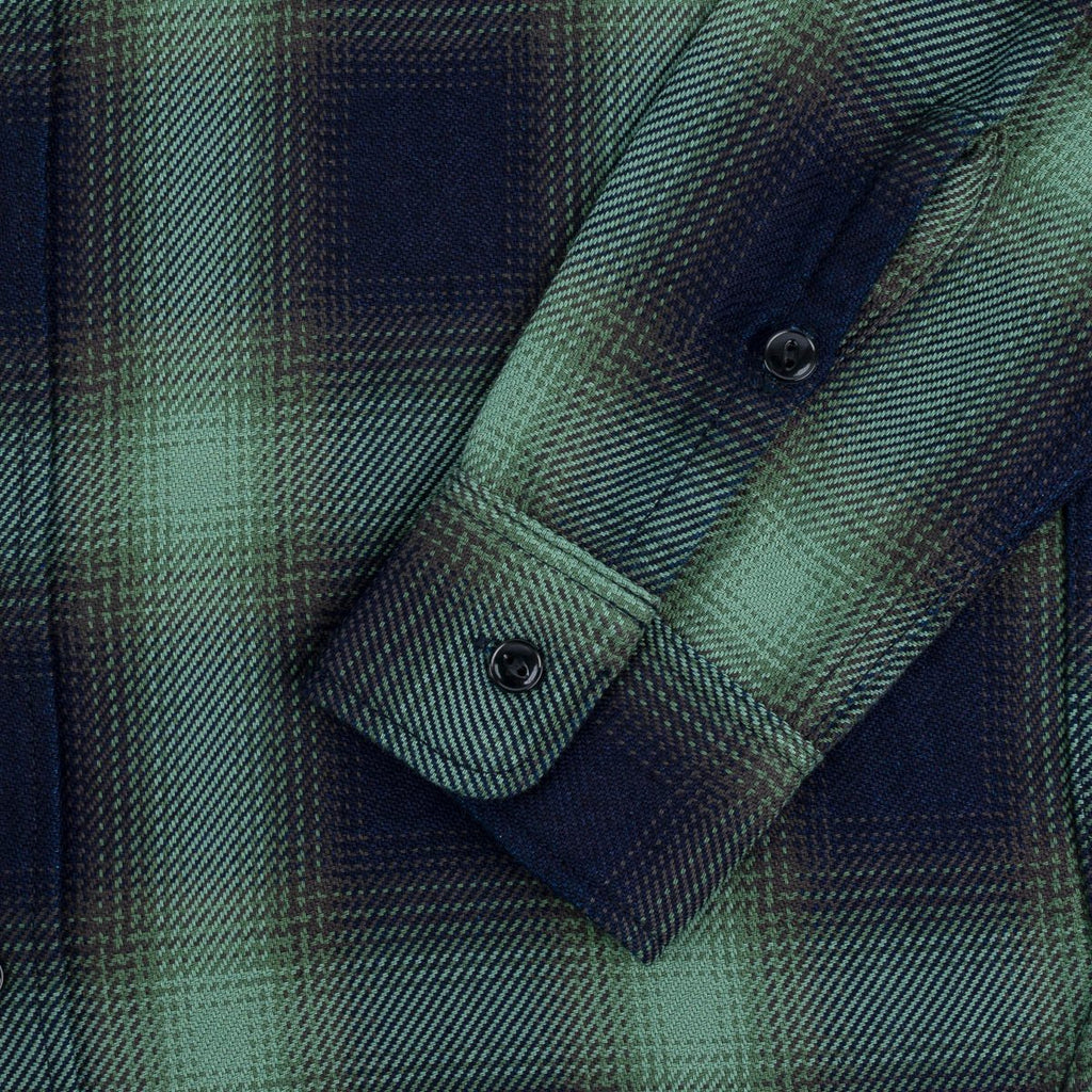 Iron Heart IHSH-349-GRN- 9oz Selvedge Ombré Check Work Shirt - Green