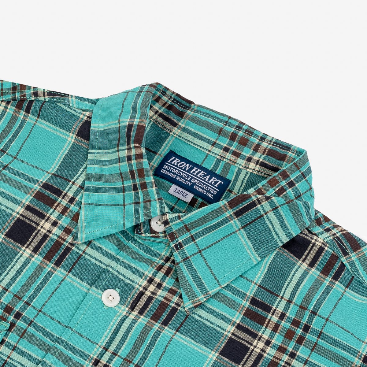 Iron Heart IHSH-360 - 5oz Selvedge Madras Check Short Sleeve Work Shirt - Green