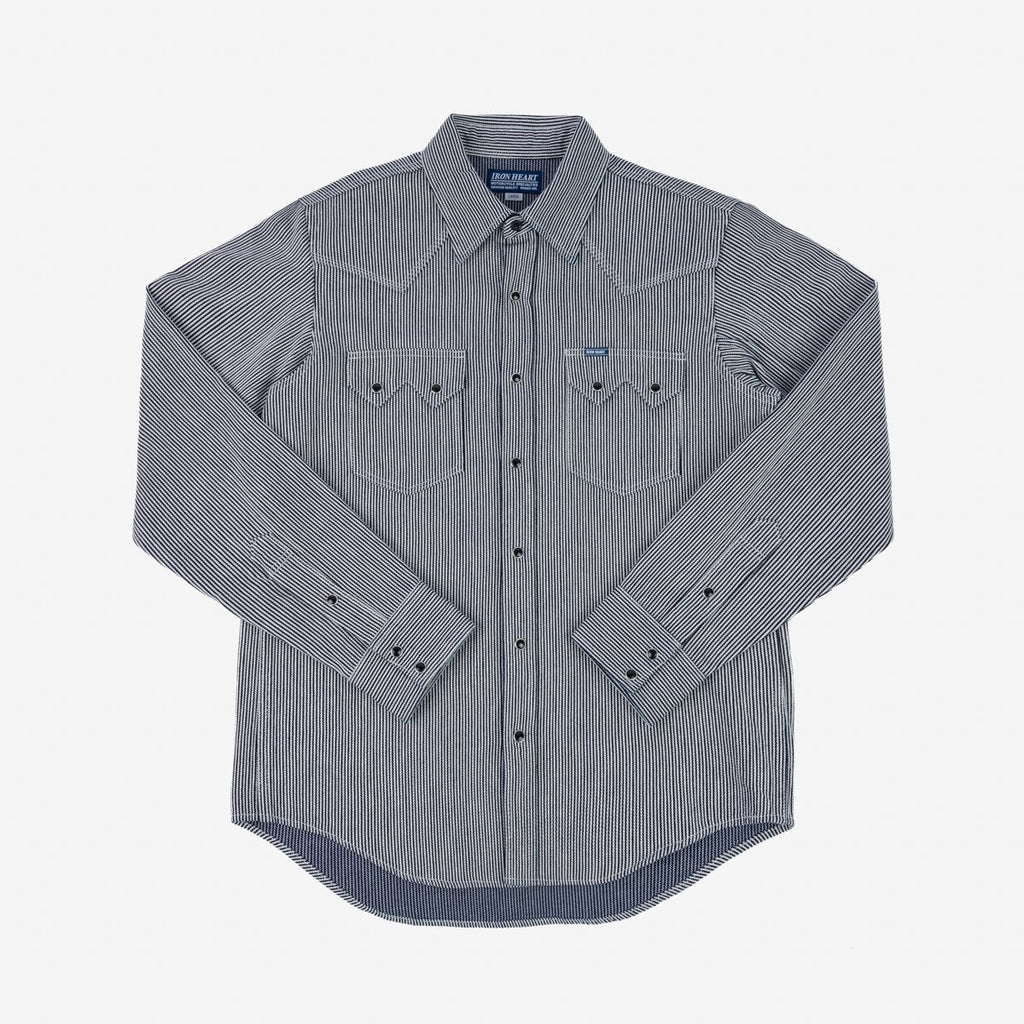 Iron Heart IHSH-365-IND 8oz Herringbone Hickory Stripe Sawtooth Western Shirt - Indigo