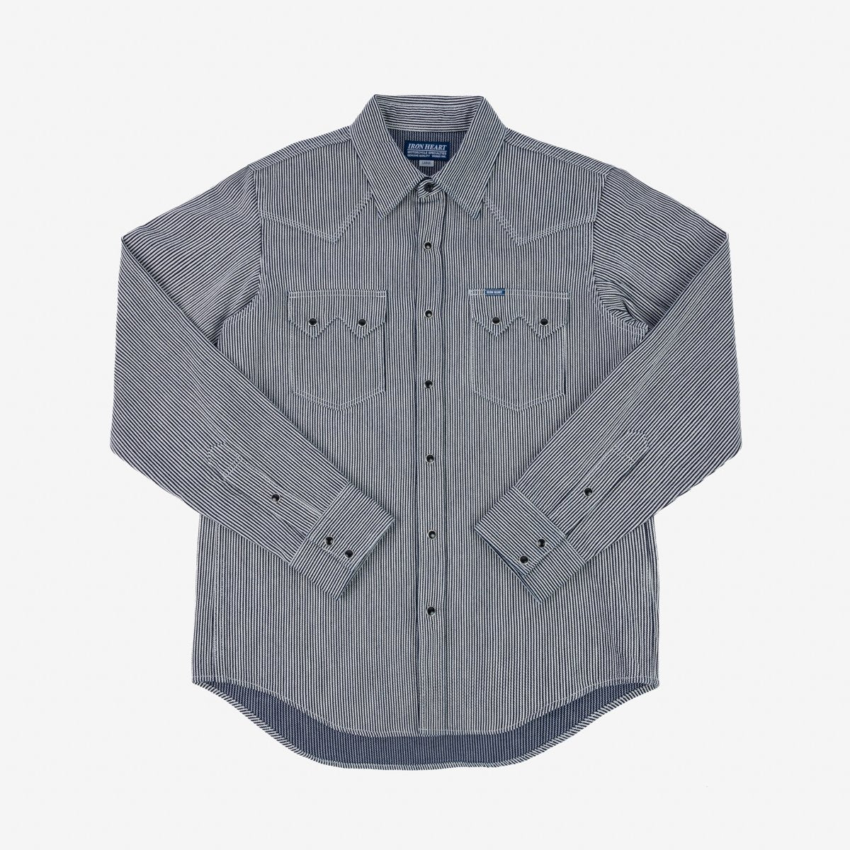 Iron Heart IHSH-365-IND 8oz Herringbone Hickory Stripe Sawtooth Western Shirt - Indigo