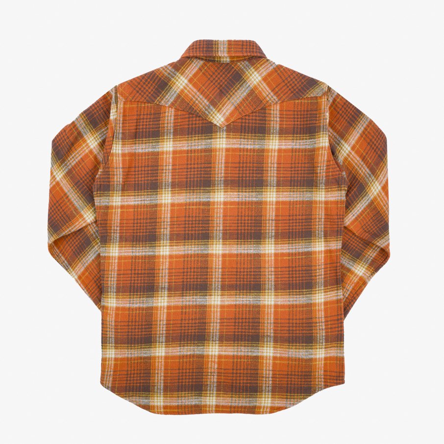 Iron Heart IHSH-399-ORA 12oz Slubby Heavy Flannel Check Western Shirt - Orange
