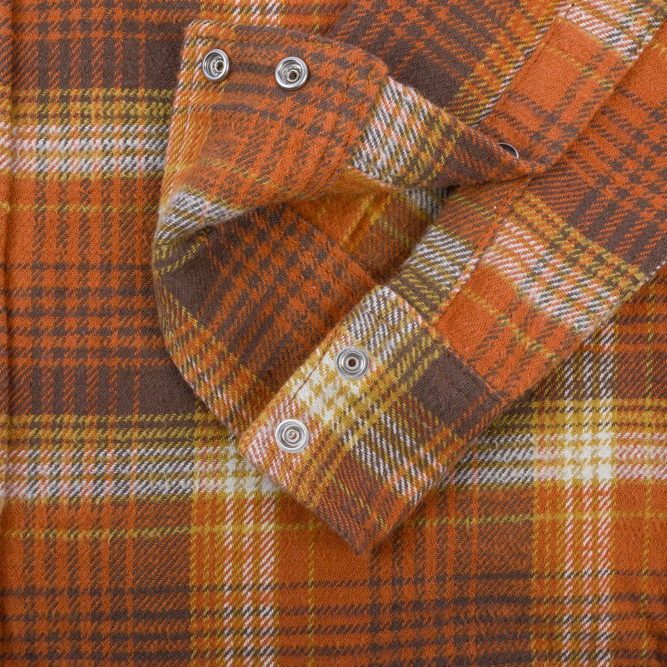 Iron Heart IHSH-399-ORA 12oz Slubby Heavy Flannel Check Western Shirt - Orange