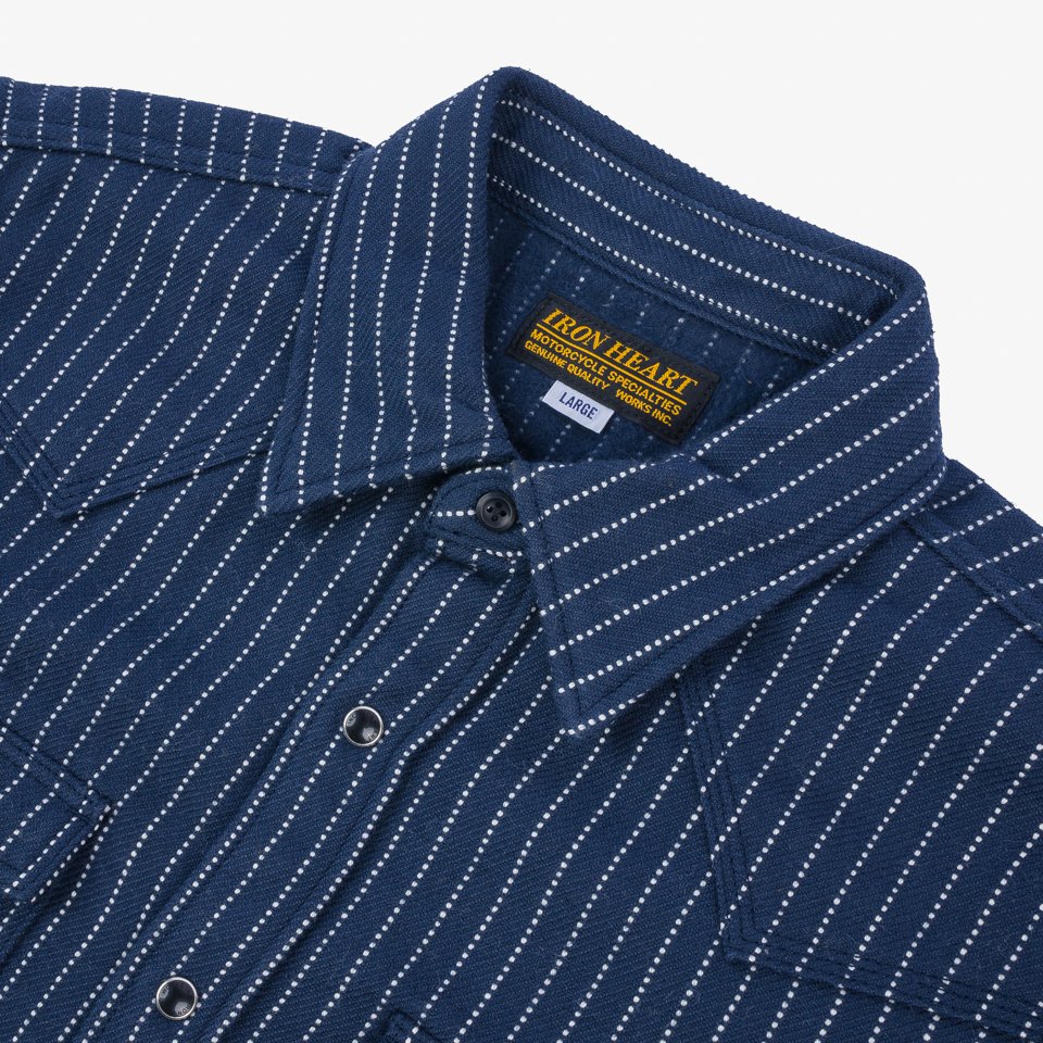 Iron Heart IHSH-401-NAV - 12oz Ultra Heavy Flannel Chalk Stripe Western Shirt - Navy