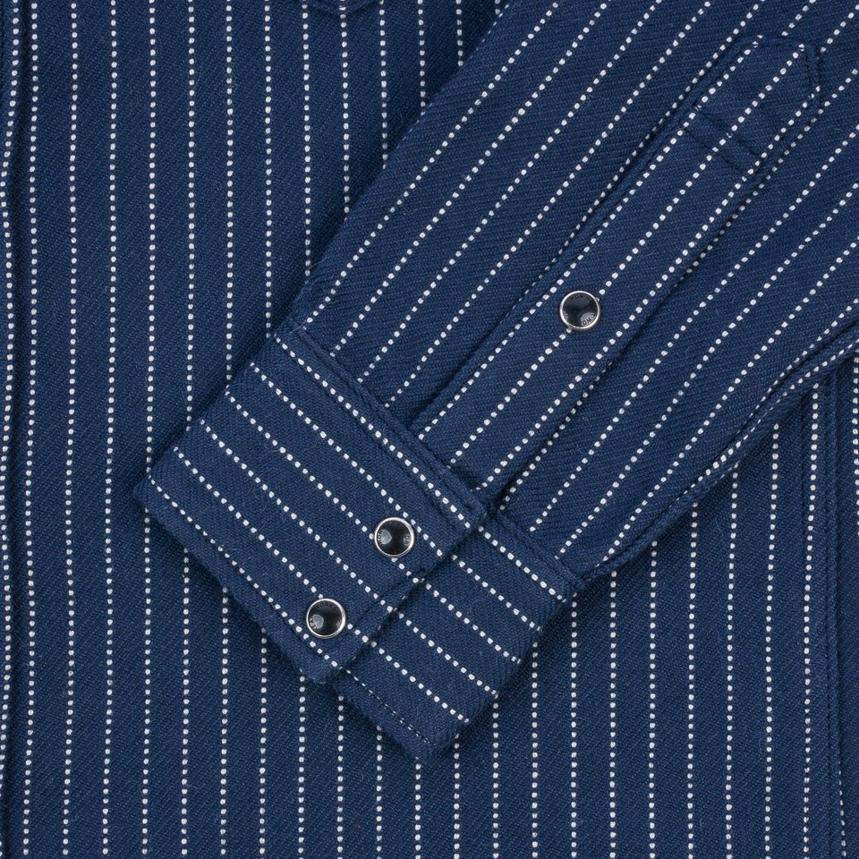 Iron Heart IHSH-401-NAV - 12oz Ultra Heavy Flannel Chalk Stripe Western Shirt - Navy