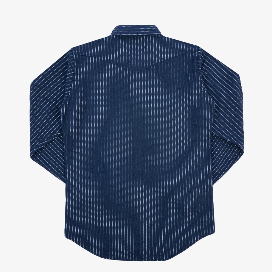 Iron Heart IHSH-401-NAV - 12oz Ultra Heavy Flannel Chalk Stripe Western Shirt - Navy