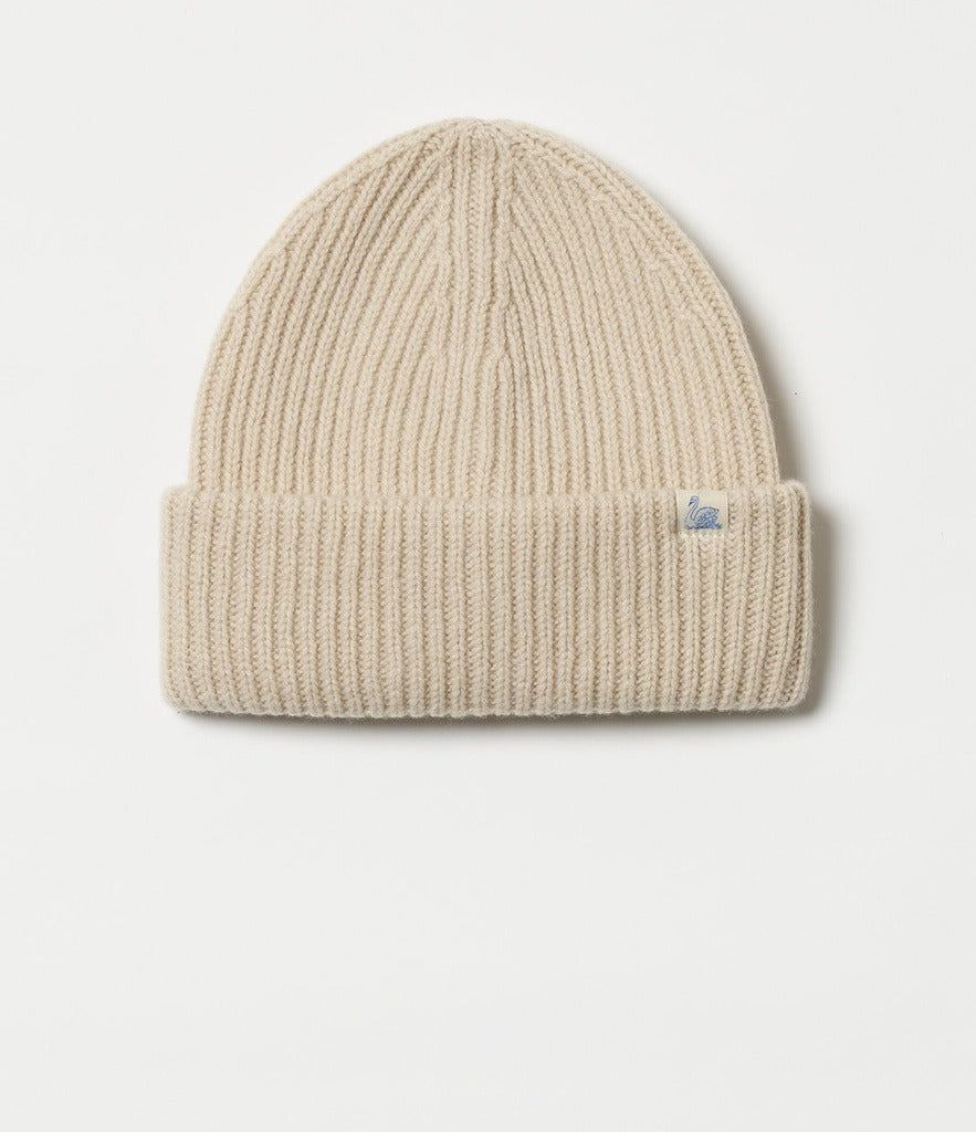 Merz b. Schwanen BEANIE, RIBBED STRUCTURE, MERINO CASHMERE BLEND - NATURE