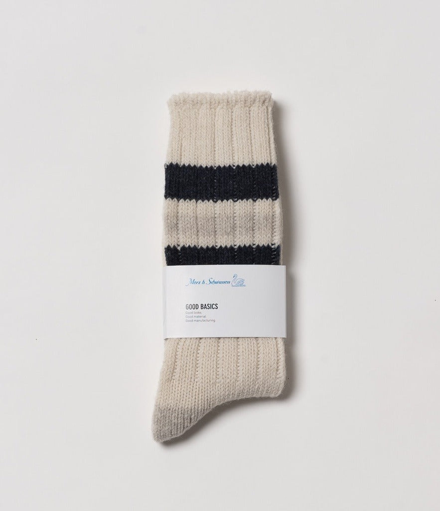 Merz B Schwanen -RW04 GENDERLESS SOCKS, RECYCLED WOOL - NATURE / DENIM BLUE