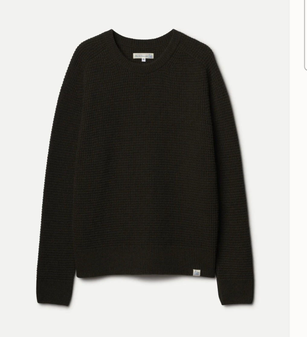 Merz b. Schwanen Merino Wool/Cashmere Waffle Knit Pullover - Forest