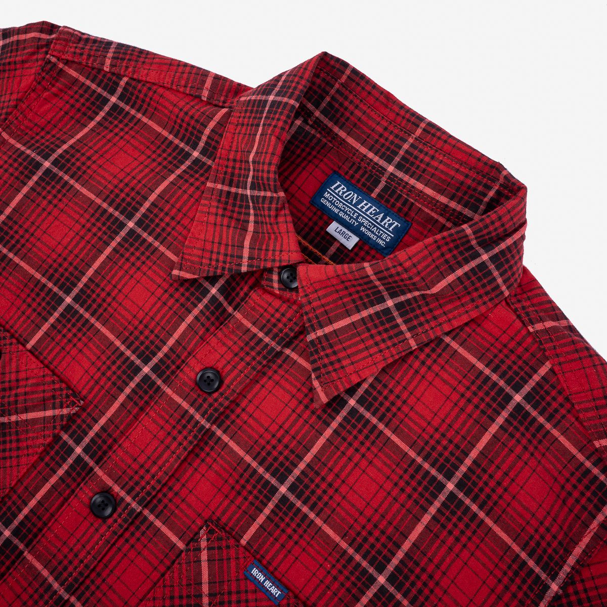 Iron Heart - IHSH-392-RED - 5oz Selvedge Short Sleeved Work Shirt - Red Vintage Check