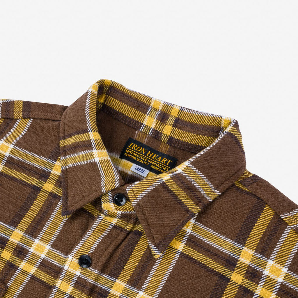 Iron Heart IHSH-378-BRN - Ultra Heavy Flannel Crazy Check Work Shirt - Brown