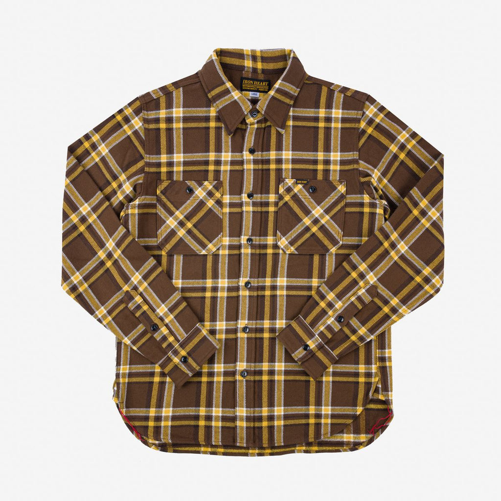 Iron Heart IHSH-378-BRN - Ultra Heavy Flannel Crazy Check Work Shirt - Brown