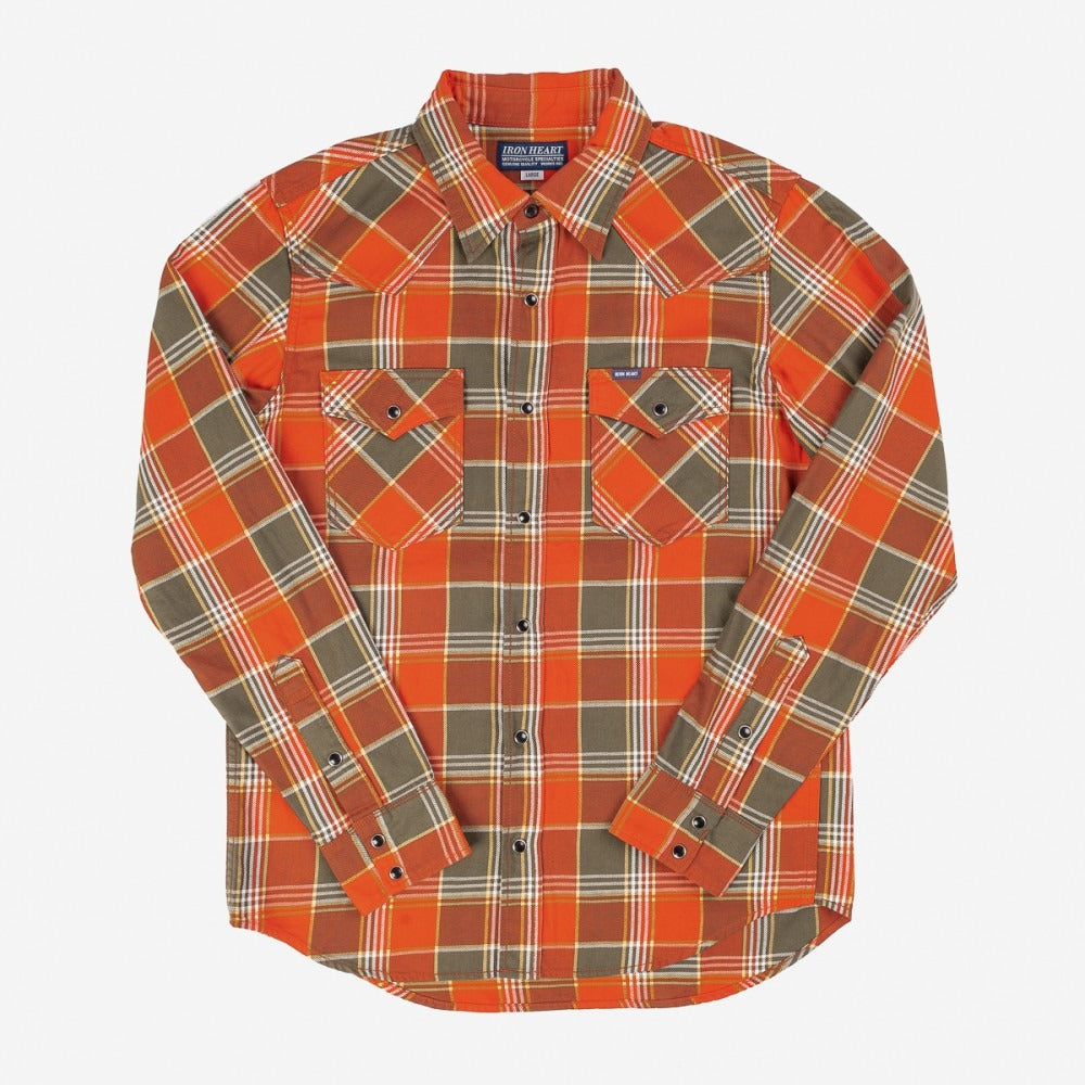 Iron Heart IHSH-318-Red 6oz Viyella Check Western Shirt