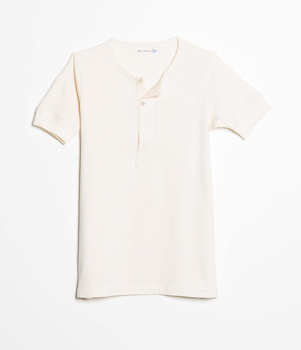 Merz b. Schwanen 207 Classic Henley Short Sleeve  Nature White