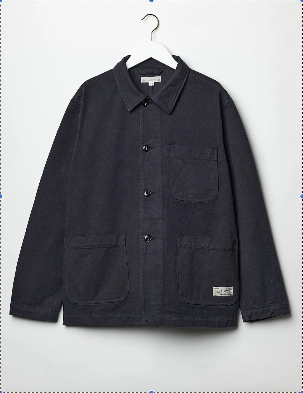 Merz b. Schwanen JKT05.98.2 Cropped Worker's Cotton Twill Jacket Charcoal